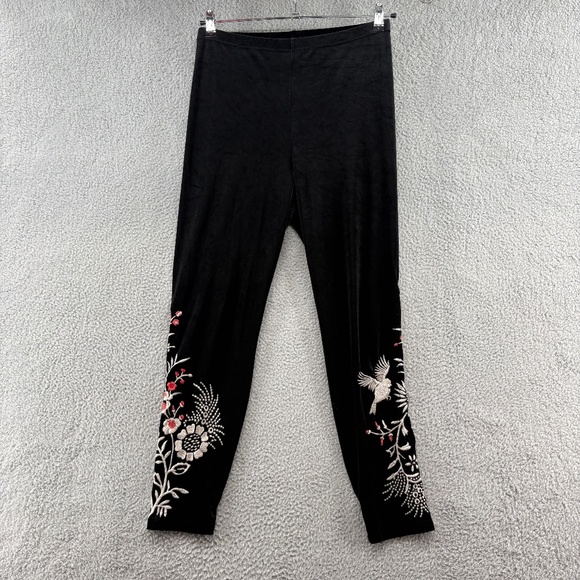 Johnny Was Los Angeles Black Velvet Embroidered Leggings Size L - Picture 1 of 12